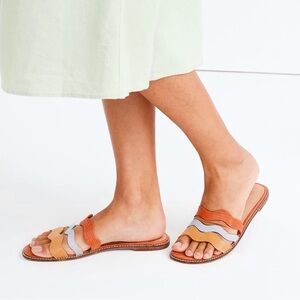 💚Madewell The Wave Slide Sandal in Colorblock Lizard Embossed Leather